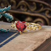 Romantic Heart Shape Nature-Inspired Garnet Engagement Ring